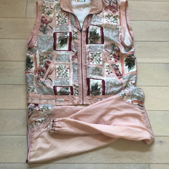 Pink floral print silk jacket with removable sleeves, S, vintage - Picture 14 of 15